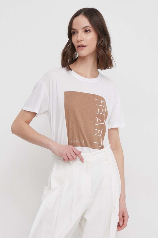 Mos Mosh t-shirt bawełniany beżowy 160840