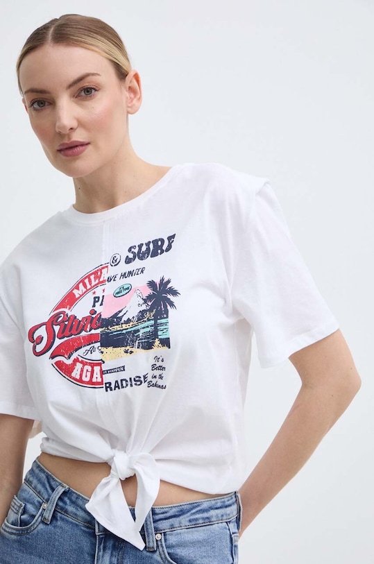 Silvian Heach t-shirt bawełniany nadruk biały GPP24101TS