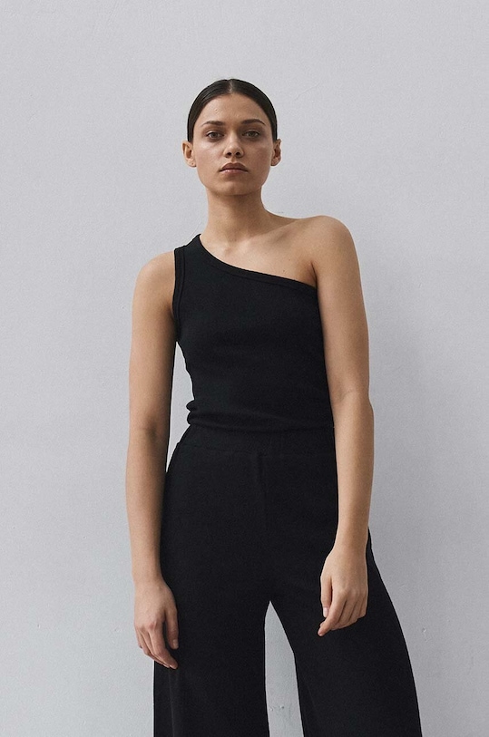 MUUV. tricou din amestec de lana SUIS uni negru asym.koszulka.SUIS