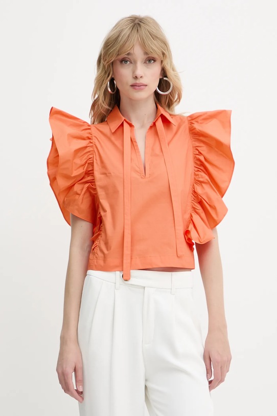 Silvian Heach bluză din bumbac SUHAT legat portocaliu CVP25028CA
