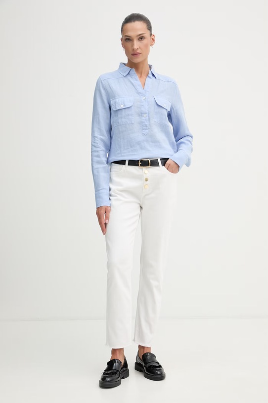 Mos Mosh bluzka koszulowa damska lniana 168430 niebieski SS26