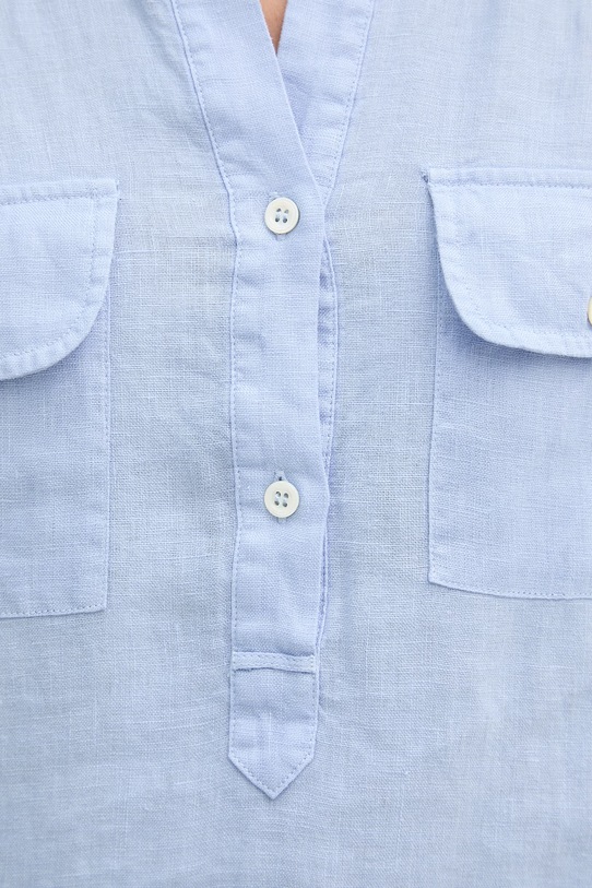 Mos Mosh bluzka koszulowa damska lniana 168430 niebieski