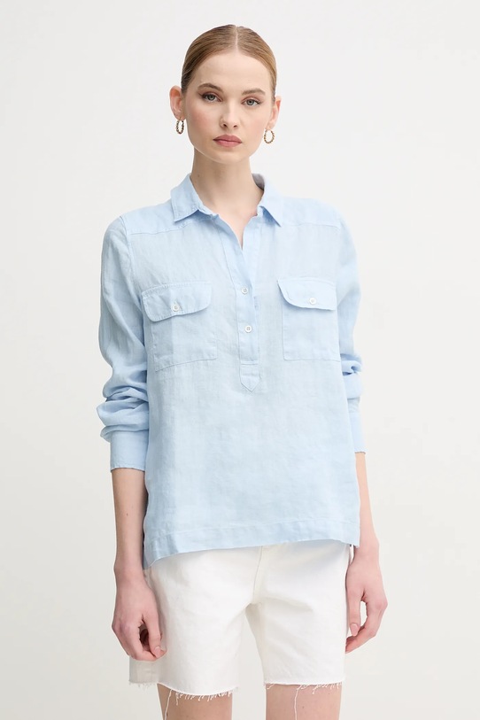 Mos Mosh bluza din in uni albastru 168430