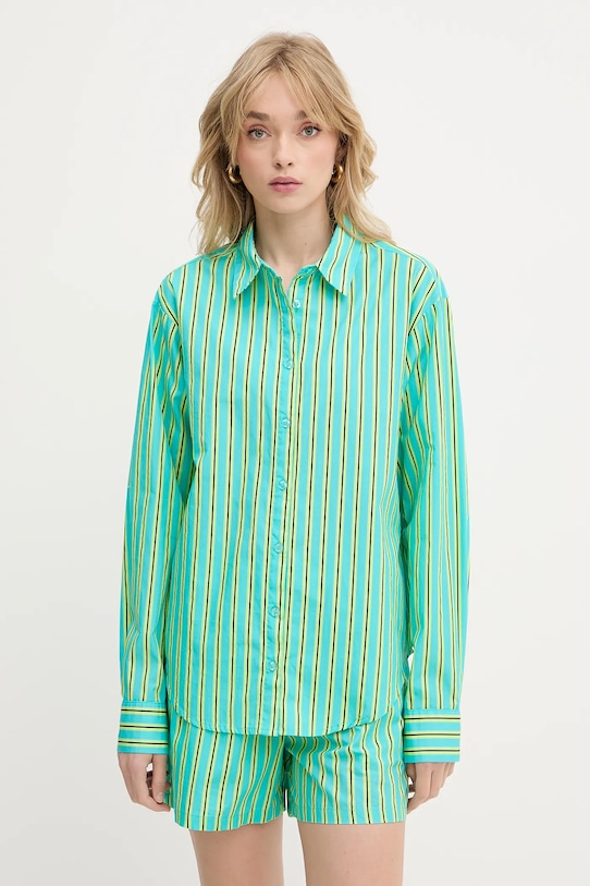 Silvian Heach cămașă din bumbac TANDAM cu modele turcoaz GPP25446CA