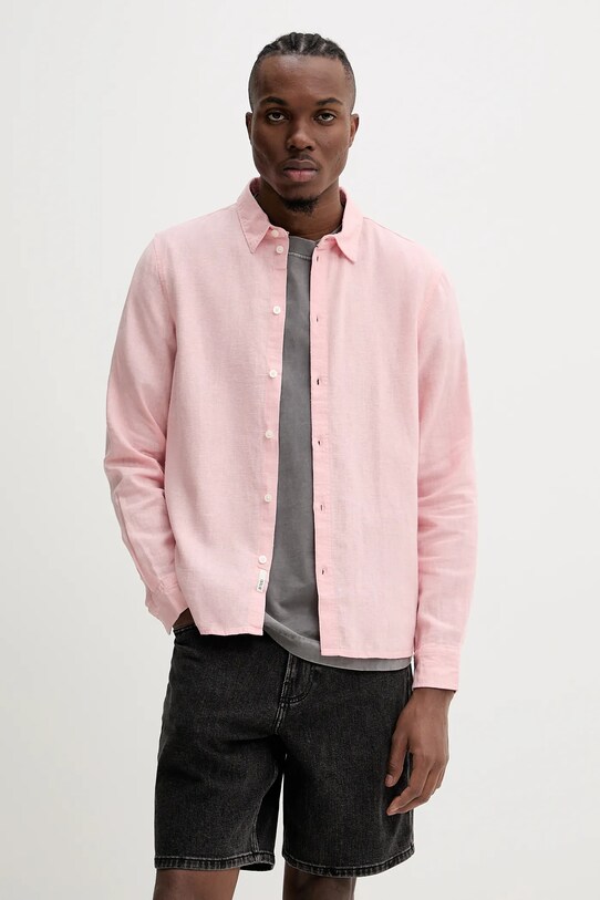 Льняная рубашка Solid ALLAN casual розовый 21107646.141511