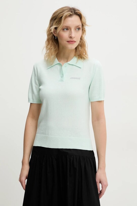 2NDDAY polo z domieszką wełny Jean pozostałe turkusowy 2252348408