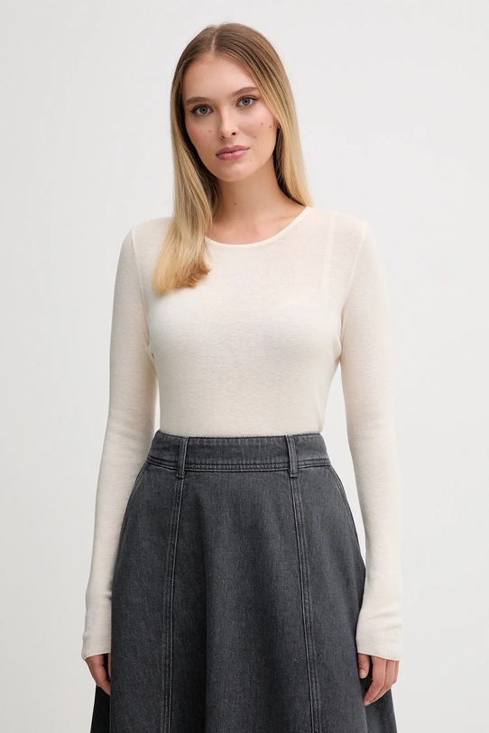 Mos Mosh sweter wełniany okrągły beżowy 168080