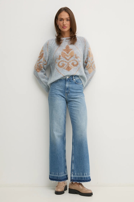 Mos Mosh sweter wełniany 169470 niebieski ZS25