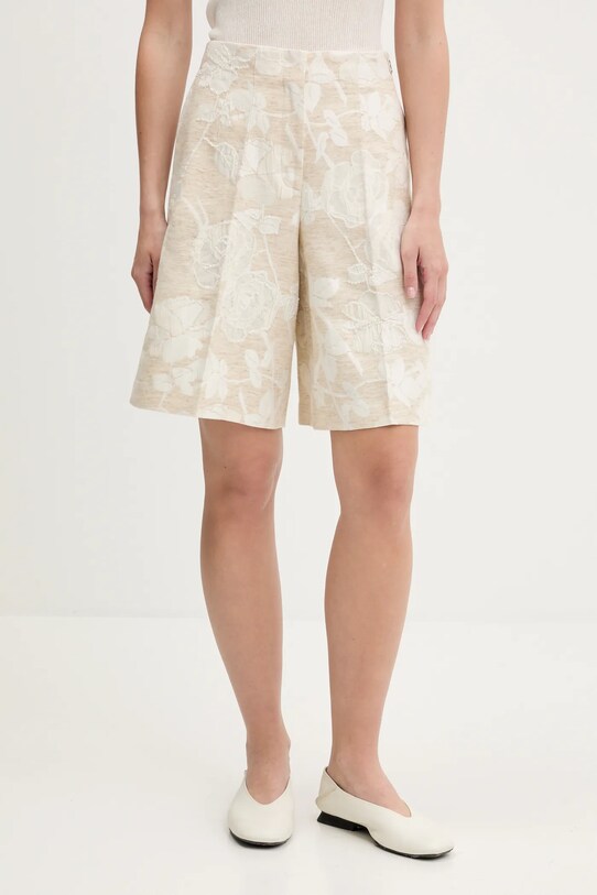 Blugirl Blumarine pantaloncini in lino misto applique beige RA5128.T2942