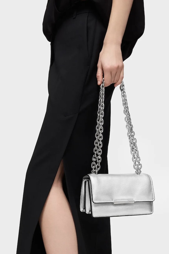 Kožená kabelka Tous AUDREE strieborná 2002203055