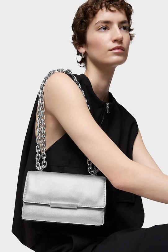 Kožená kabelka Tous AUDREE 2002203055 strieborná