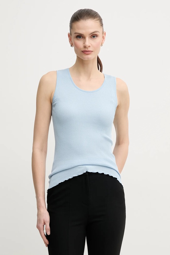Mos Mosh top din amestec de matase uni albastru 168310