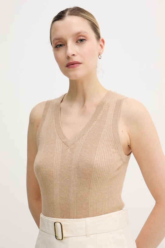 Mos Mosh vesta dámská s příměsí kašmíru béžová 168700