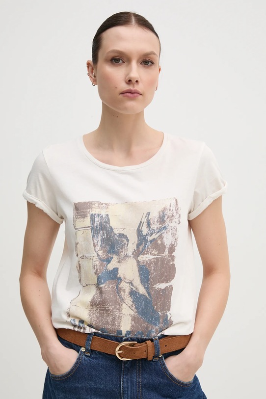 Бавовняна футболка Mos Mosh бежевий 168410