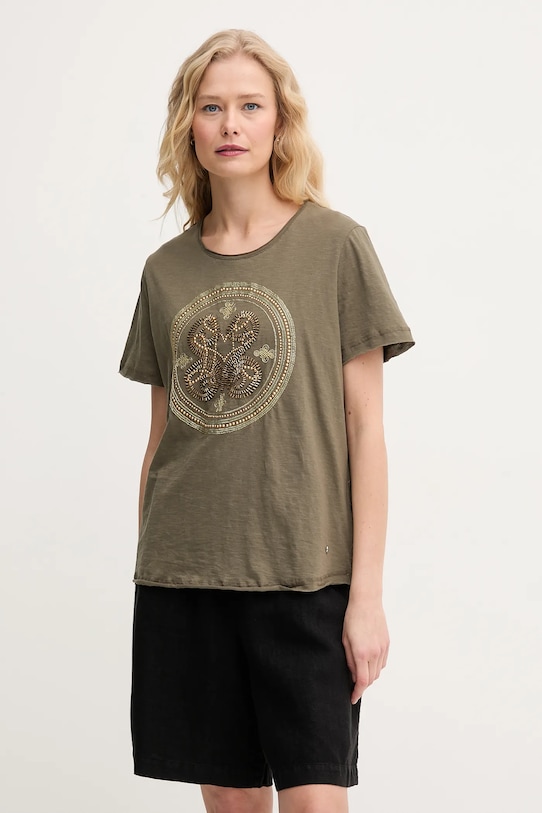 Βαμβακερό μπλουζάκι Mos Mosh απλικέ πράσινο 168100.