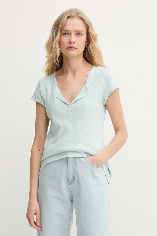 Льняна футболка Mos Mosh regular бірюзовий 117440