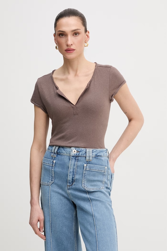 Mos Mosh t-shirt lniany brązowy 117440