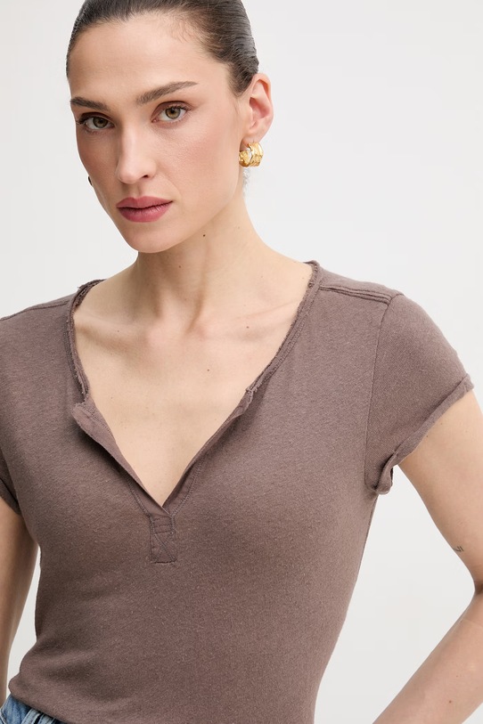 Mos Mosh t-shirt lniany brązowy 117440