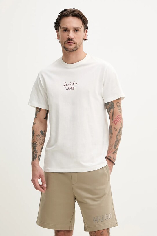 Solid tricou din bumbac PEDRO imprimeu alb 21108606.114201