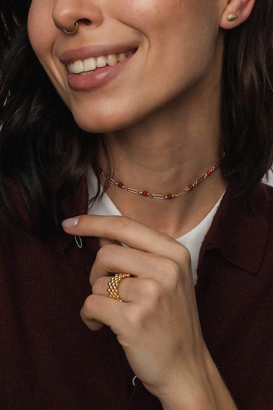 Аксесоари ANIA KRUK колие дамско от позлатено сребро с корал DUO SMINN0785Z злато