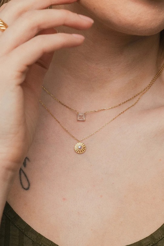 ANIA KRUK колие с висулка дамско от позлатено сребро циркон VINTAGE злато SMINC0409Z