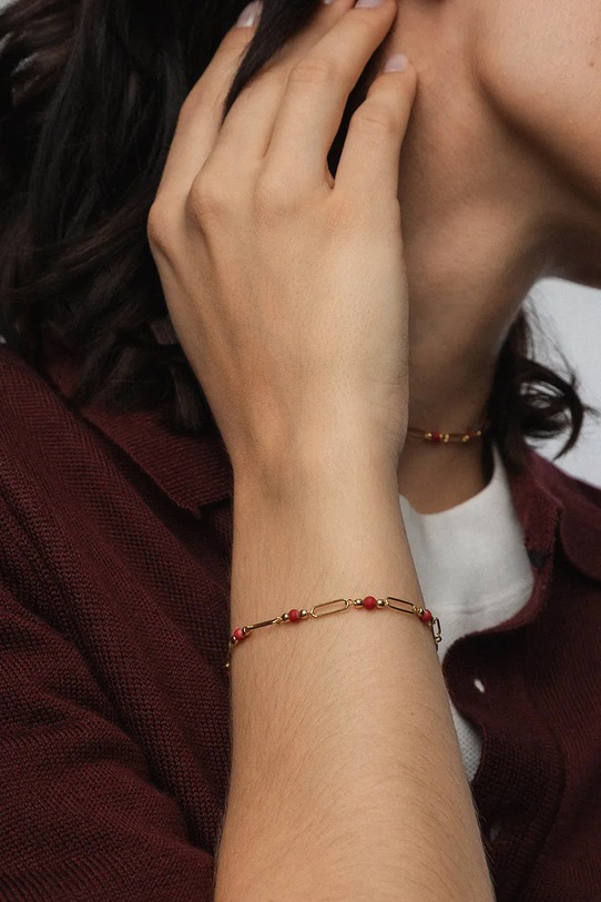 Kiegészítők ANIA KRUK női aranyozott ezüst karkötő korall DUO SMIAN0775Z arany