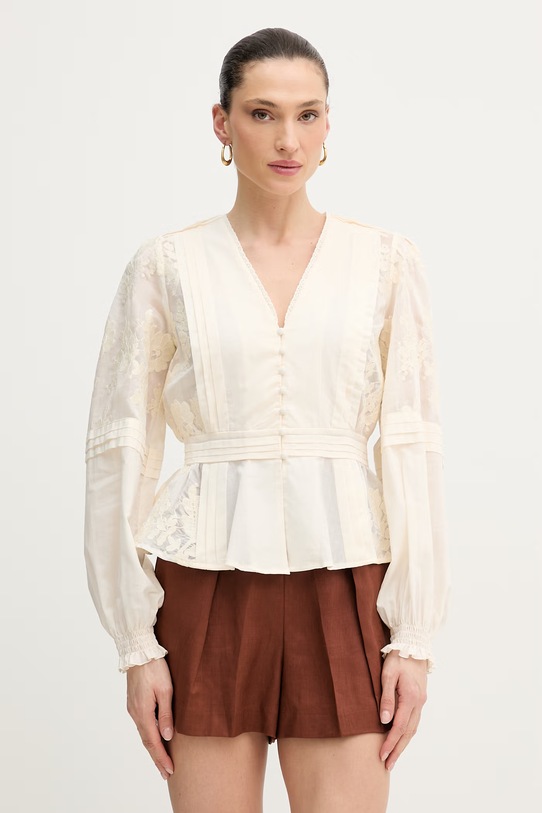 Silvian Heach bluzka koszulowa damska bawełniana AGRIN beżowy GPP26292BL