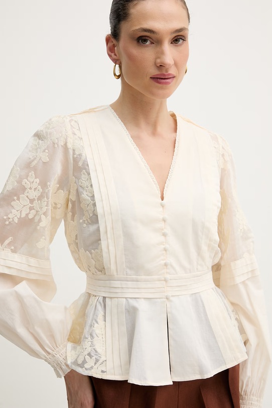 Silvian Heach bluzka koszulowa damska bawełniana AGRIN beżowy GPP26292BL