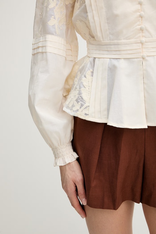 Silvian Heach bluzka koszulowa damska bawełniana AGRIN GPP26292BL beżowy