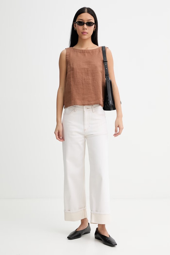 Marc O'Polo bluzka damska lniana 5000014205 brązowy ZS26