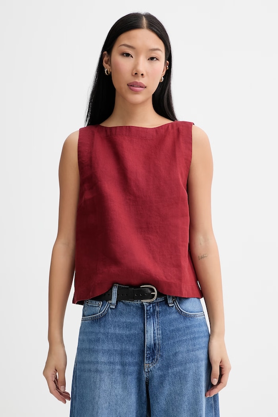 Marc O'Polo top damski lniany bordowy 5000014058