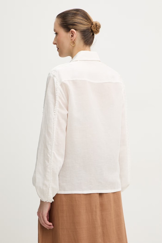Odzież Silvian Heach koszula z dodatkiem lnu FARIN GPP26261CA biały