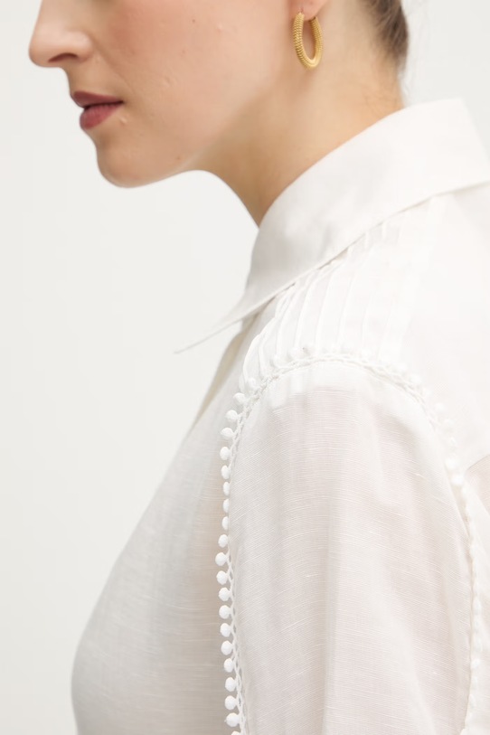 Silvian Heach koszula z dodatkiem lnu FARIN GPP26261CA biały