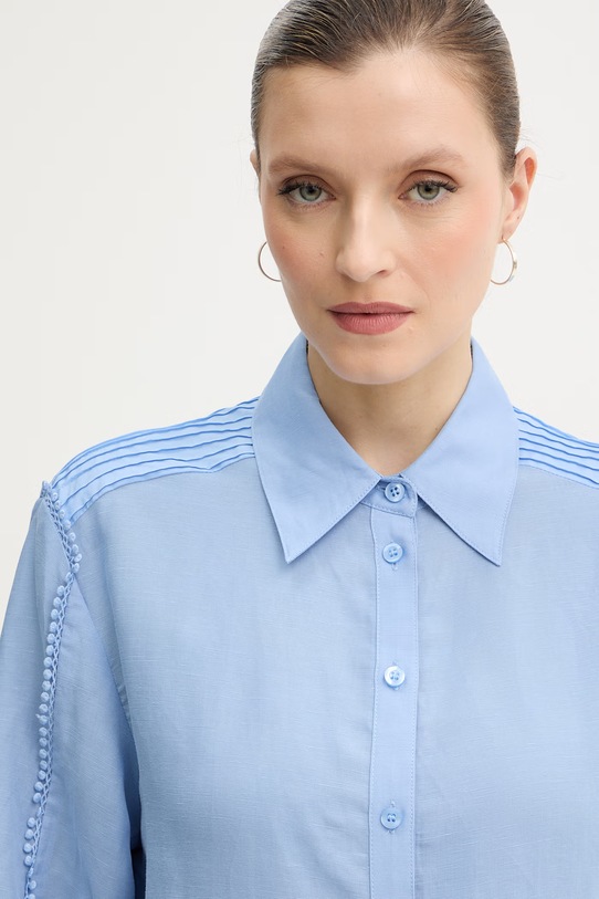 Silvian Heach koszula z dodatkiem lnu FARIN niebieski GPP26261CA