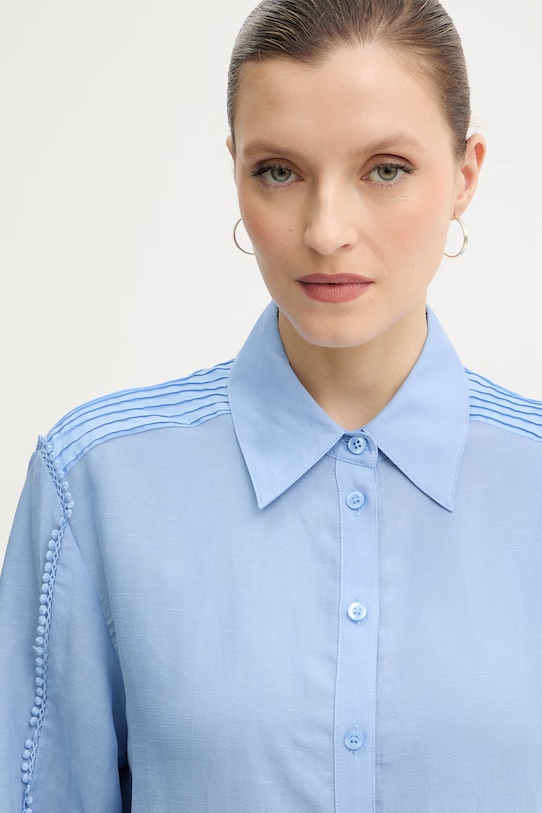 Silvian Heach camicia con lino FARIN blu GPP26261CA