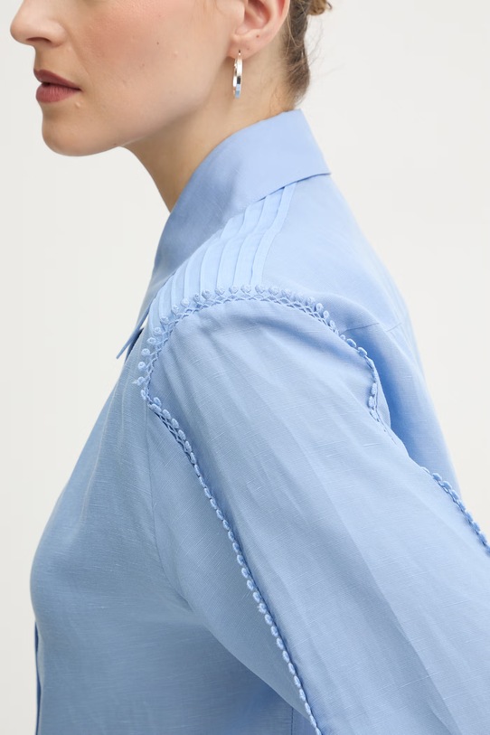 Silvian Heach koszula z dodatkiem lnu FARIN GPP26261CA niebieski