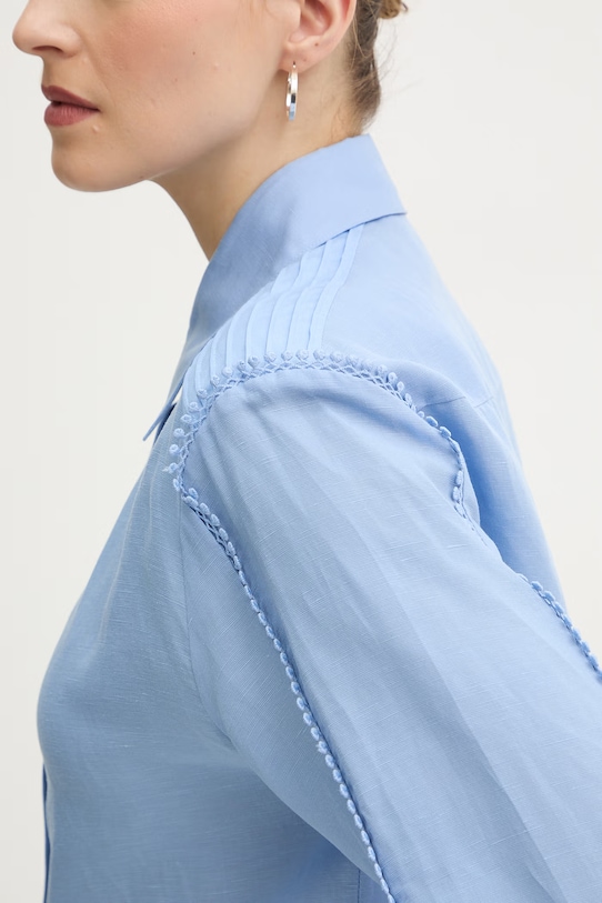 Silvian Heach camicia con lino FARIN GPP26261CA blu