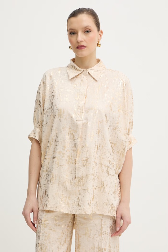 Silvian Heach bluzka z dodatkiem lnu SILIA casual beżowy GPP26054CA