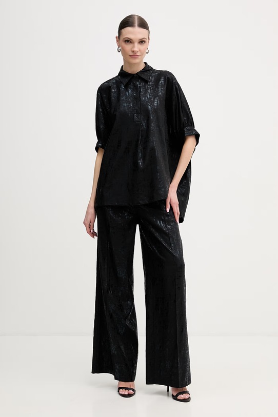 Silvian Heach bluzka z dodatkiem lnu SILIA GPP26054CA czarny ZS26