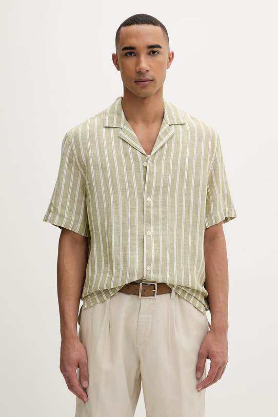 Marc O'Polo koszula męska z lnem zielony 5000013947