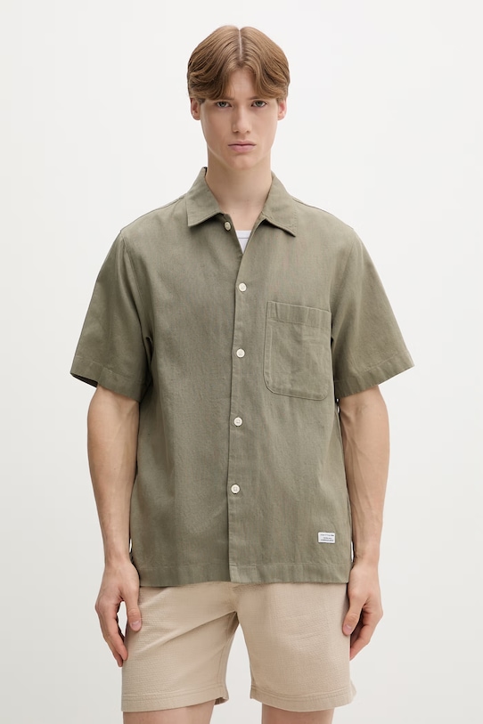 Marc O'Polo Košeľa pánska s ľanom zelená 5000010072