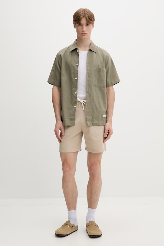 Marc O'Polo Košeľa pánska s ľanom 5000010072 zelená ZS26