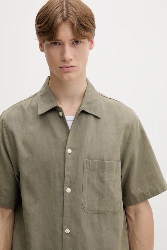 Marc O'Polo Košeľa pánska s ľanom zelená 5000010072