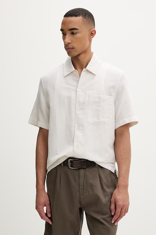 Marc O'Polo koszula męska z lnu beżowy 5000013946