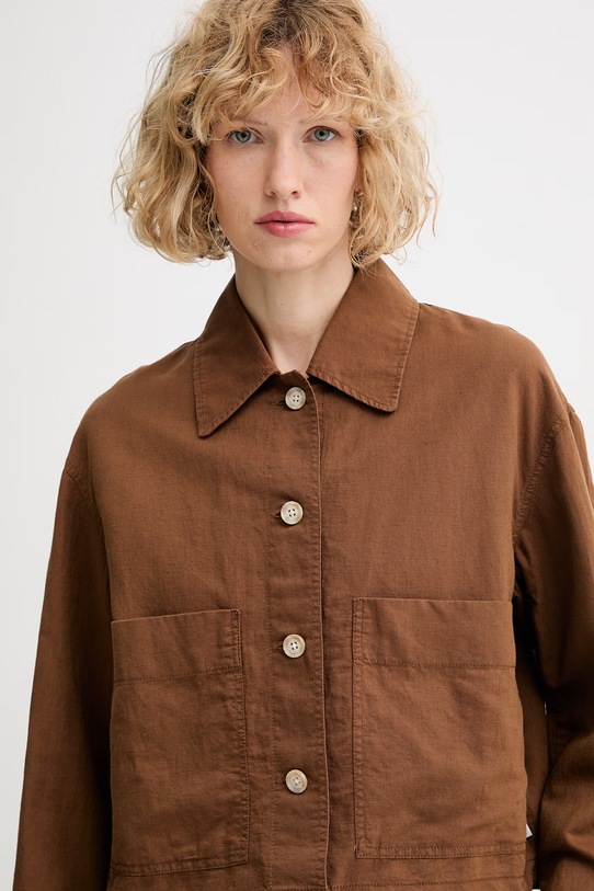 Marc O'Polo kurtka koszulowa damska z lnem brązowy 5000011293