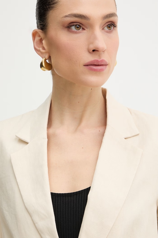 Silvian Heach marynarka jednorzędowa damska lniana PILLIK beżowy GPP26062GC