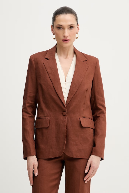 Silvian Heach marynarka jednorzędowa damska lniana PILLIK brązowy GPP26062GC