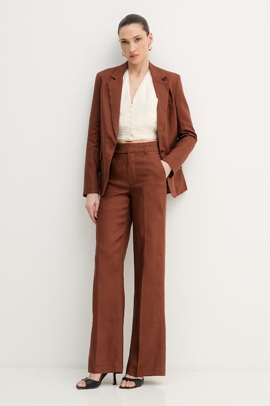 Silvian Heach marynarka jednorzędowa damska lniana PILLIK GPP26062GC brązowy ZS26