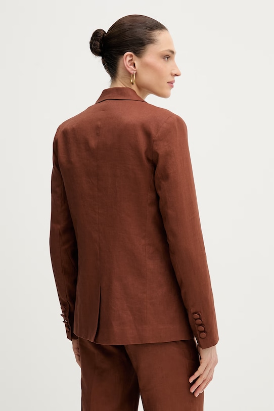 Odzież Silvian Heach marynarka jednorzędowa damska lniana PILLIK GPP26062GC brązowy