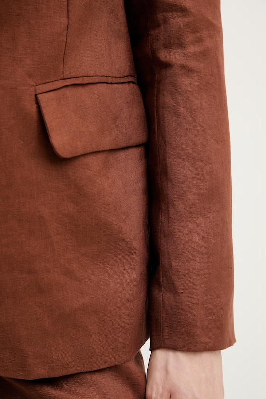 Silvian Heach marynarka jednorzędowa damska lniana PILLIK GPP26062GC brązowy